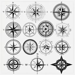 Compass Design for Tattoo - Various design ideas for compass tattoos.  simple vector tattoo,minimalist,white background