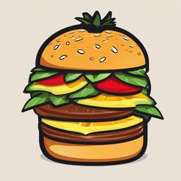 Hamburger clipart - hamburger with a slice of pineapple  color,minimalist,vector clipart