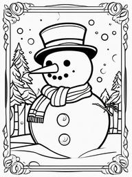 Snowman Coloring Pages - Frosty Friend with a Carrot Nose  minimal black outline printable sheet, coloring page