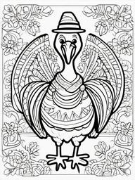 Happy Turkey Coloring Pages - Joyful Turkey Celebrating the Holiday  minimal black outline printable sheet, coloring page