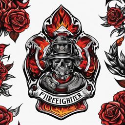 firefighter tattoo  simple color tattoo style,white background