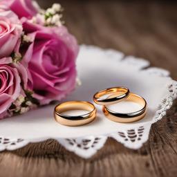 Wedding clipart - wedding rings and bouquet on a table  