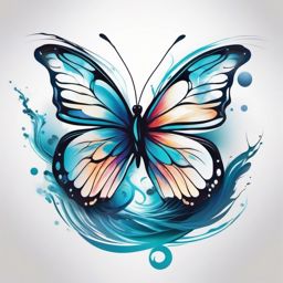 Abstract butterfly in serene waters tattoo. Tranquil flight in the dreamy realm.  color tattoo, white background