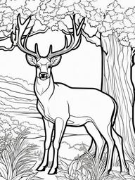 Deer Coloring Pages - Deer standing proudly next to a tree  simple coloring pages