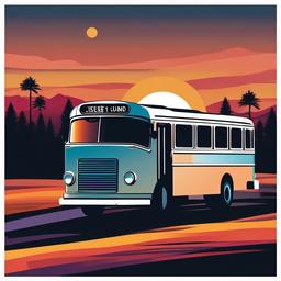 Bus clipart - bus in a sunset landscape  color,minimalist,vector clipart