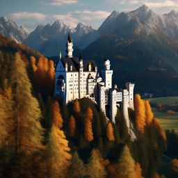 Neuschwanstein Castle Landscape - A Neuschwanstein Castle landscape with a fairytale-like appearance  8k, hyper realistic, cinematic