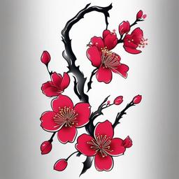 Cherry Blossom Tattoo Yakuza - Bold, intricate, rich symbolism.  simple color tattoo,white background,minimal