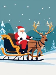 Santa's sleigh clipart, Santa Claus riding his sleigh pulled by reindeer.  simple, 2d flat