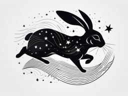 Abstract rabbit waves with stars tattoo. Mystical dance of the cosmos.  minimalist black white tattoo style