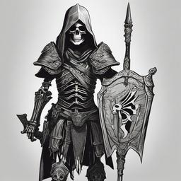 drawing of a skeleton warrior  minimal rough sketch scribbles,doodles,black and white