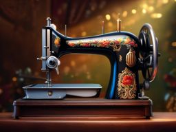 Sewing Machine - An old-fashioned sewing machine with a foot pedal hyperrealistic, intricately detailed, color depth,splash art, concept art, mid shot, sharp focus, dramatic, 2/3 face angle, side light, colorful background