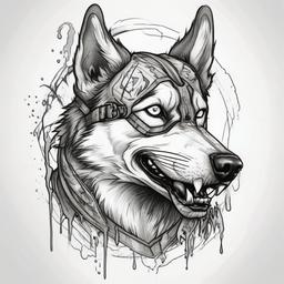 Zombie husky sketch  ,tattoo design, white background