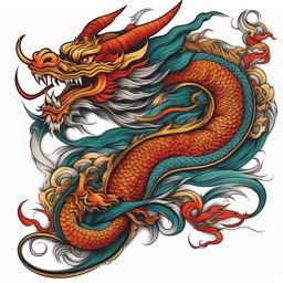 Asian dragon tattoo, Tattoos inspired by various Asian dragon myths and legends.  color, tattoo style pattern, clean white background