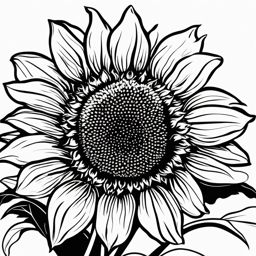 Sunflower clipart black and white, A monochromatic depiction of a sunflower.  simple, 2d flat