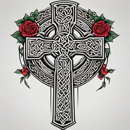 celtic cross tattoo design  simple color tattoo,minimal,white background