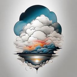 Cloud Shade Tattoo-Whimsical and artistic tattoo featuring clouds, capturing a sense of depth and atmospheric beauty.  simple color tattoo,white background