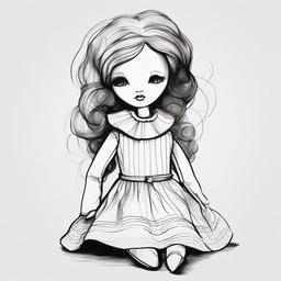 simple drawing of doll  minimal rough sketch scribbles,doodles,black and white