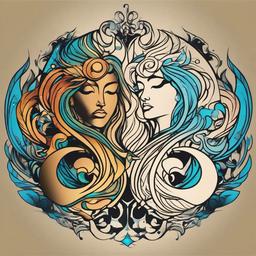 aquarius and gemini tattoo  simple vector color tattoo