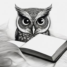 drawing of an owl with a book  minimal rough sketch scribbles,doodles,black and white