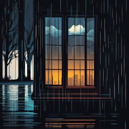 Rainy window at night sticker- Reflections in the dark, , sticker vector art, minimalist design