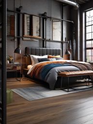 Industrial Loft Bedroom - Incorporate industrial elements for an edgy and stylish loft-inspired bedroom. , bedroom interior decor design ideas, multicoloured, photo realistic, hyper detail, high resolution,