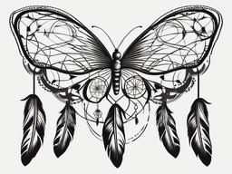 Butterfly and Dreamcatcher Tattoo - Tattoo combining a dream catcher with butterfly motifs.  simple vector tattoo,minimalist,white background