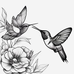 Butterfly And Hummingbird Tattoo - Butterfly with hummingbird  minimal tattoo design, white background