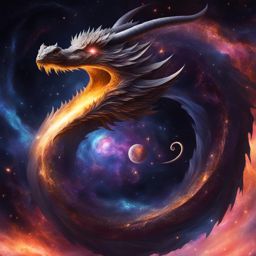 void dragon drifting through the cosmic void, surrounded by swirling galaxies and mysterious cosmic phenomena. 