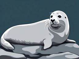 Gray Seal Clip Art - Gray seal lounging on a rock,  color vector clipart, minimal style