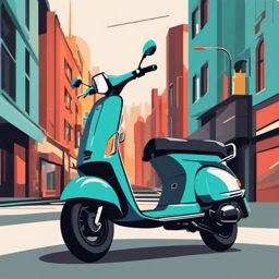 Scooter Clipart - A scooter zipping through the city.  transport, color vector clipart, minimal style