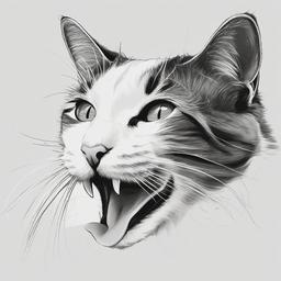 drawing of a cat stretching and yawning  minimal rough sketch scribbles,doodles,black and white