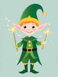 Elf clipart - elf with a magical wand and sparkles  color,minimalist,vector clipart