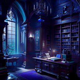 haunted castle office inhabited by phantom scribes and a spectral librarian. 