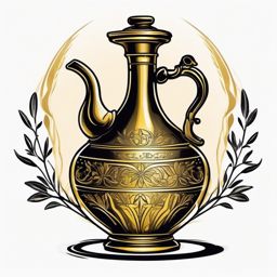 Olive oil amphora tattoo. Liquid gold of Athena.  color tattoo style, minimalist design,white background