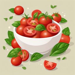 Tomato Salad with Basil Clipart - A tomato salad with fresh basil leaves.  color vector clipart, minimal style