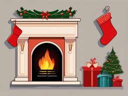 Stocking Clipart,Illustrating a festive holiday fireplace with stocking clipart  simple, 2d flat