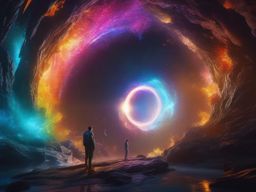 Scientist accidentally creates portal to parallel universe filled with mythical creatures. hyperrealistic, intricately detailed, color depth,splash art, concept art, mid shot, sharp focus, dramatic, 2/3 face angle, side light, colorful background