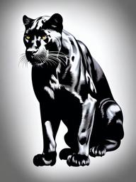 Realistic Black Panther Tattoo-Highly detailed and realistic portrayal of a black panther in tattoo form.  simple color tattoo,white background