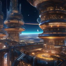 Advanced Space Colony in Anime Style Anime Desktop Backgrounds intricate details, patterns, wallpaper photo
