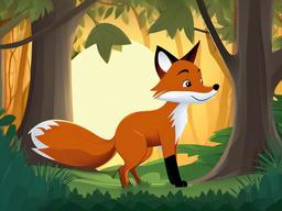 Fox cartoon - Fox sneaking through a forest at dusk  