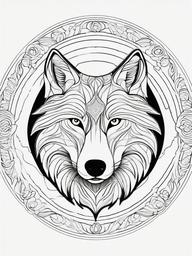 Wolf in a Circle Coloring Pages - Stylized Wolf Inside a Circle Design  minimal black outline printable sheet, coloring page