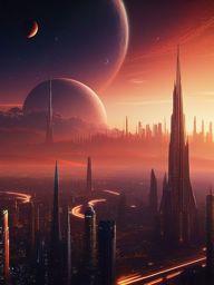 City Skyline at Dusk on an Exoplanet Cool Space Wallpapers for Phone intricate details, patterns, wallpaper photo