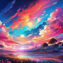 Anime Sky Wallpaper Vibrant World of Anime with Colorful Skies wallpaper splash art, vibrant colors, intricate patterns