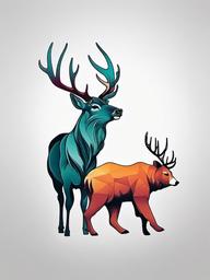 deer and bear tattoo  simple color tattoo,minimal,white background