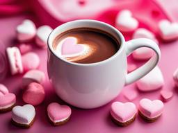 Valentines Day background - Hot chocolate with whipped cream and pink heart marshmallows  aesthetic background wallpaper