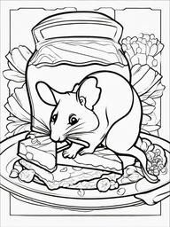 Mouse Coloring Pages - Small Scurrying Cheese Lover  black outline printable coloring page