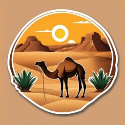 Desert Oasis with Camel Emoji Sticker - A refreshing oasis in the arid desert, , sticker vector art, minimalist design