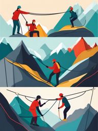 Mountain Climbing Rope Teamwork Clipart - Climbers using teamwork with ropes.  color vector clipart, minimal style