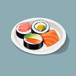 Sushi Roll on Plate Emoji Sticker - Culinary presentation, , sticker vector art, minimalist design