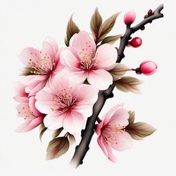 Cherry Blossom Japanese Tattoo - Japanese style cherry blossom tattoo.  simple color tattoo,white background,minimal